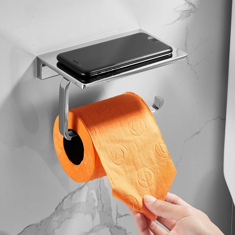 LANGPAI Toilet Paper Holder for Bathroom Solid Brass and Superior Hotel Style Tissue Roll Holder with Cell Phone Storage Polished Chrome Finish - Image 4